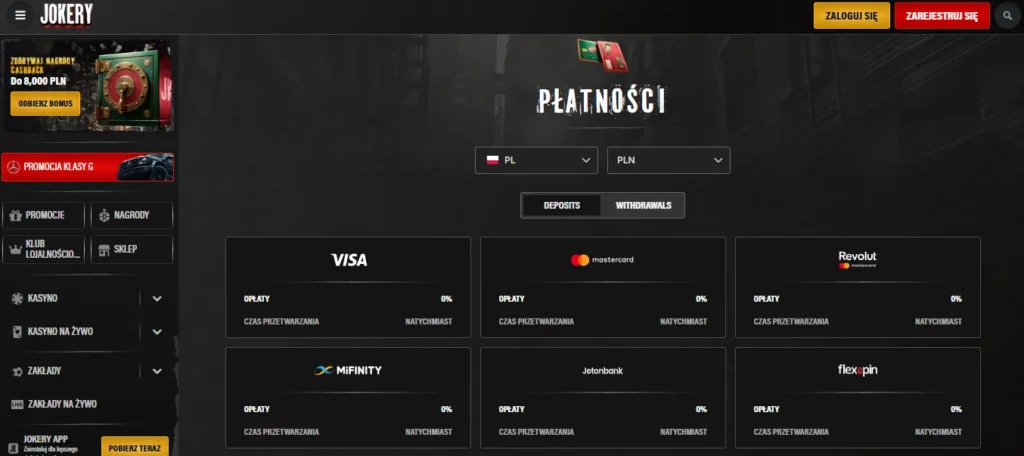 Metody płatności BLIK i karty w Jokery Casino Polska